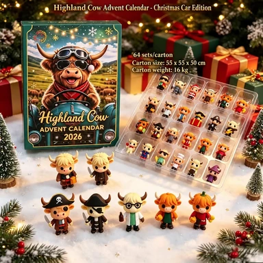Highland Cow Advent Calendar - Christmas Car Edition